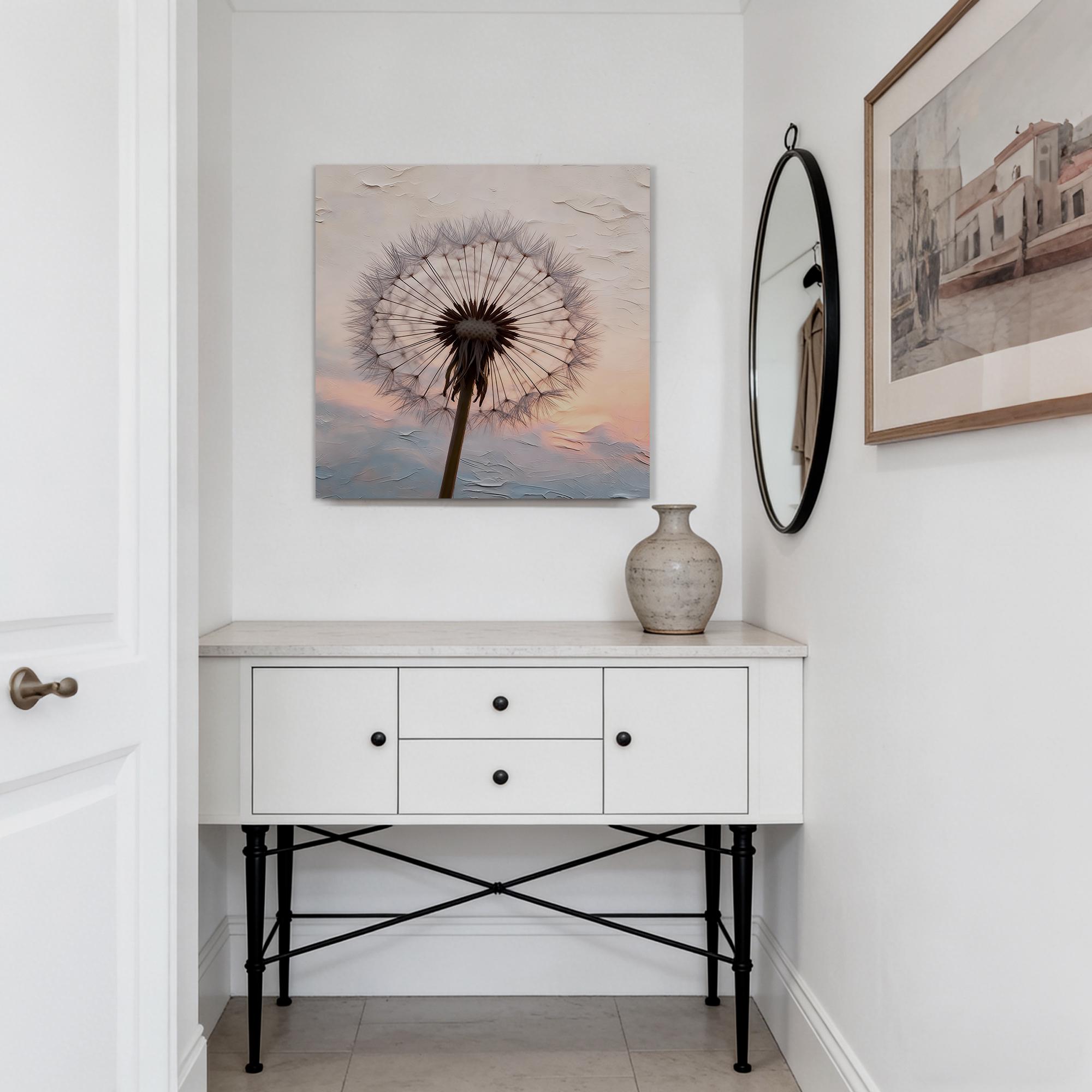 Sunset and elegant dandelions in full bloom - View 3