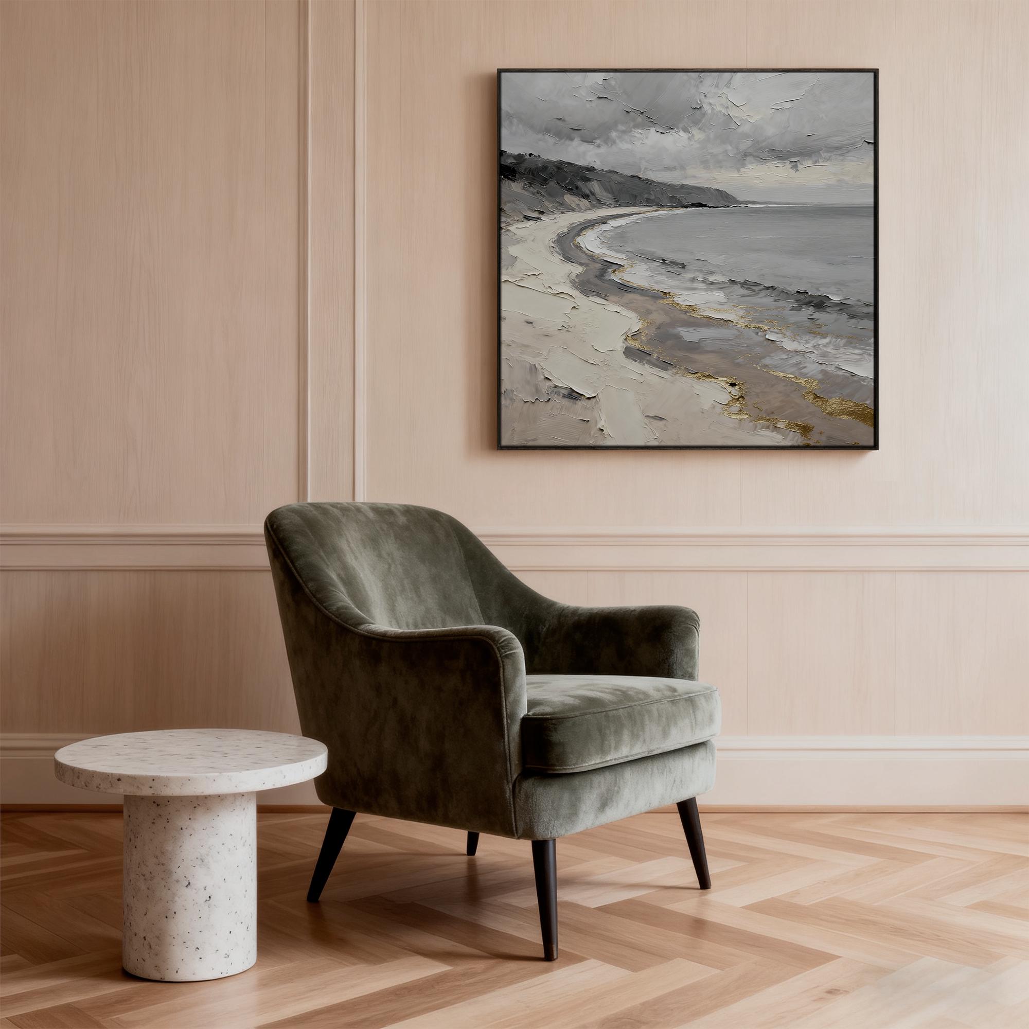 Richly textured grey coast oil painting