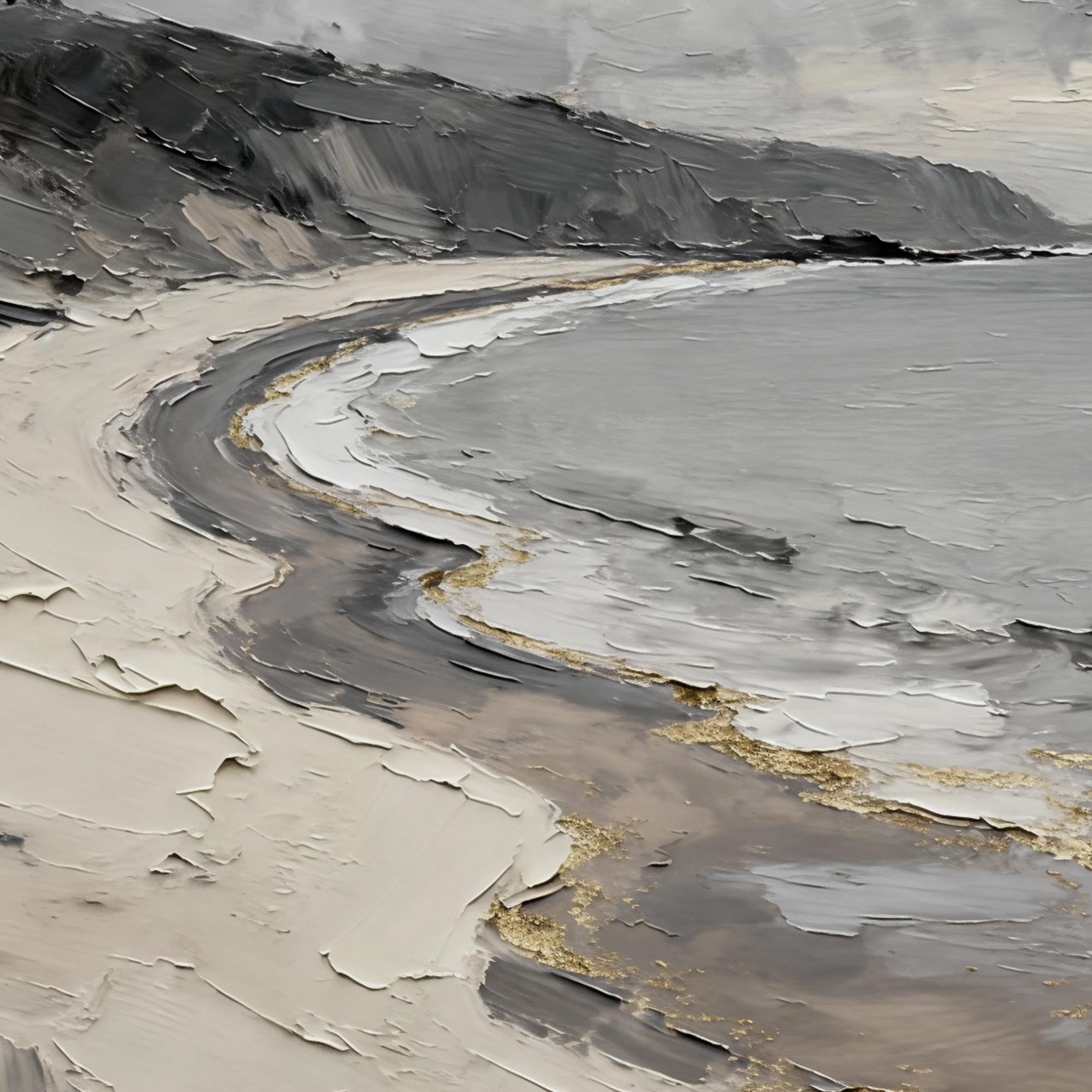 Richly textured grey coast oil painting - View 2