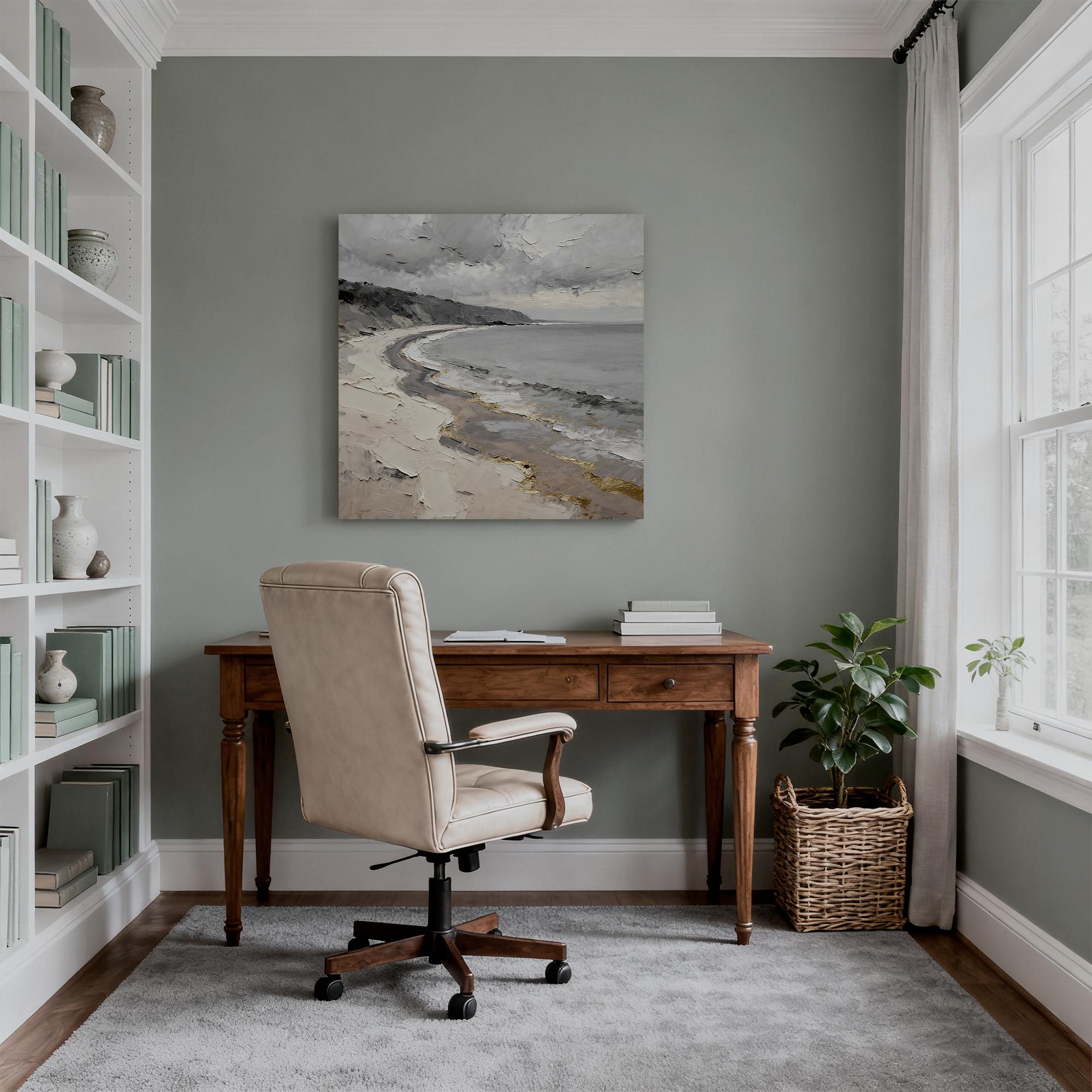 Richly textured grey coast oil painting - View 5