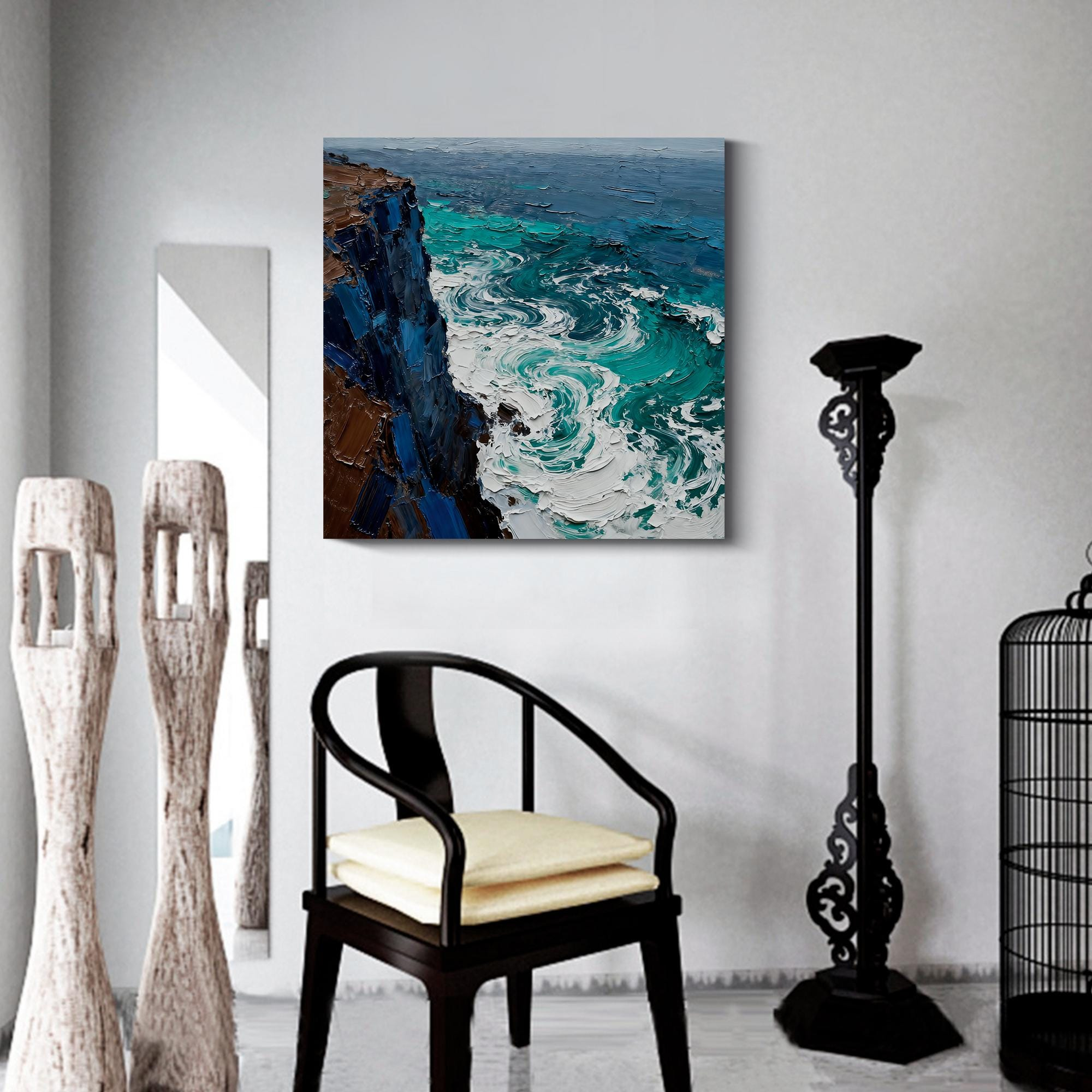 Elegant coastal cliff oil painting