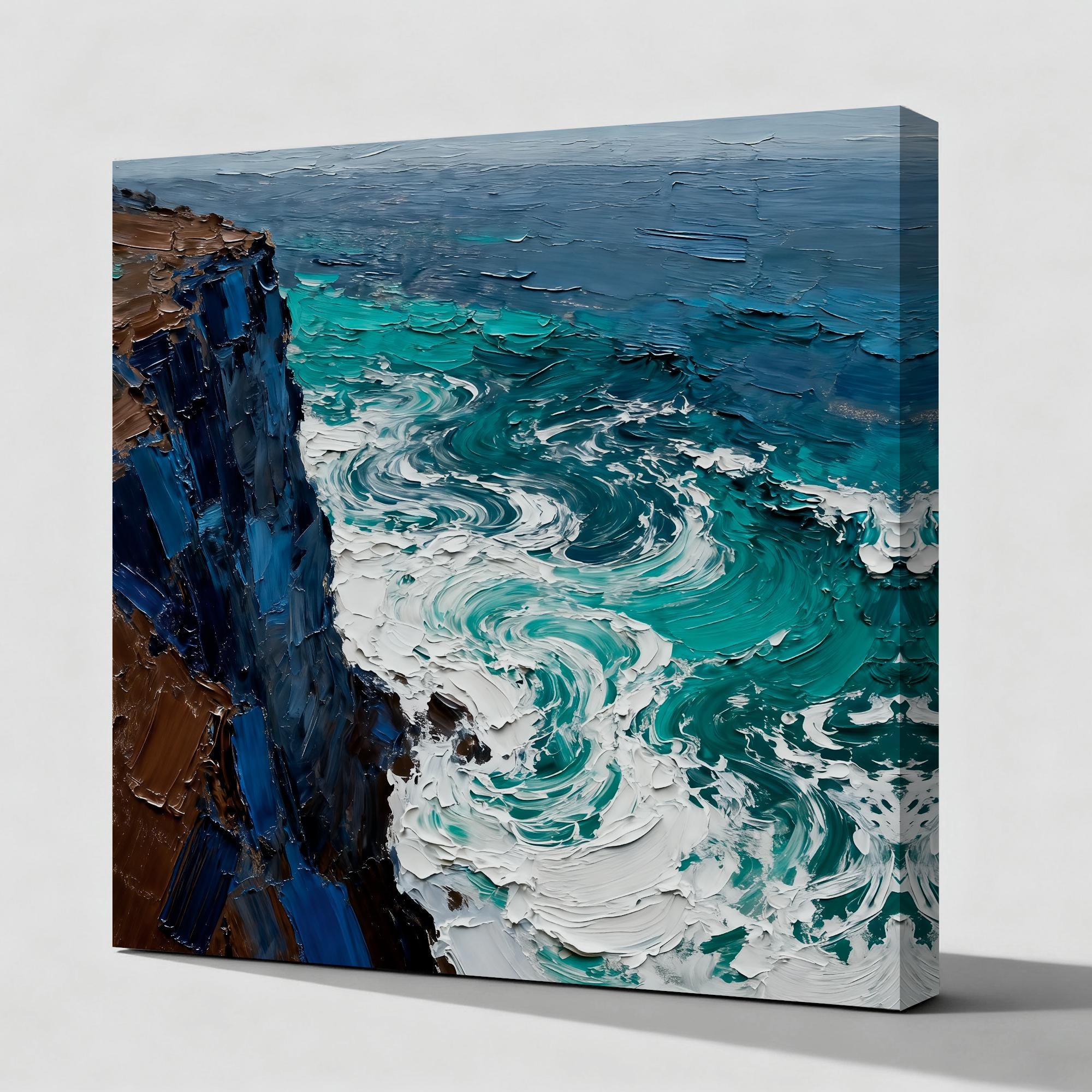 Elegant coastal cliff oil painting - View 2