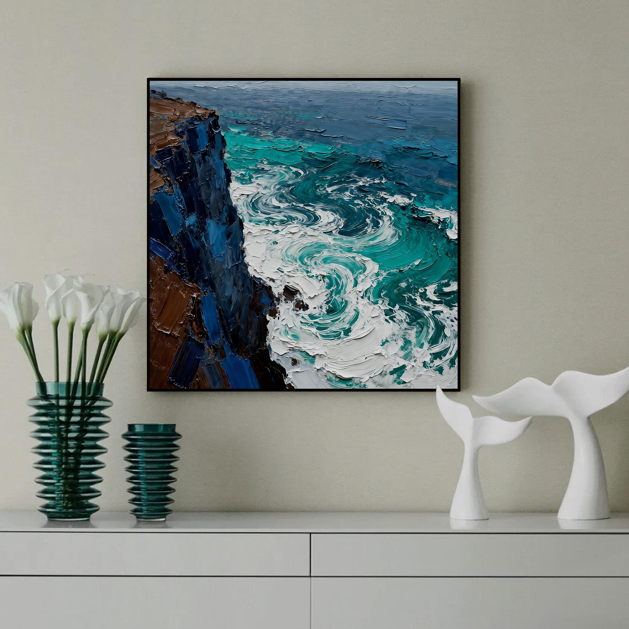Elegant coastal cliff oil painting - View 3