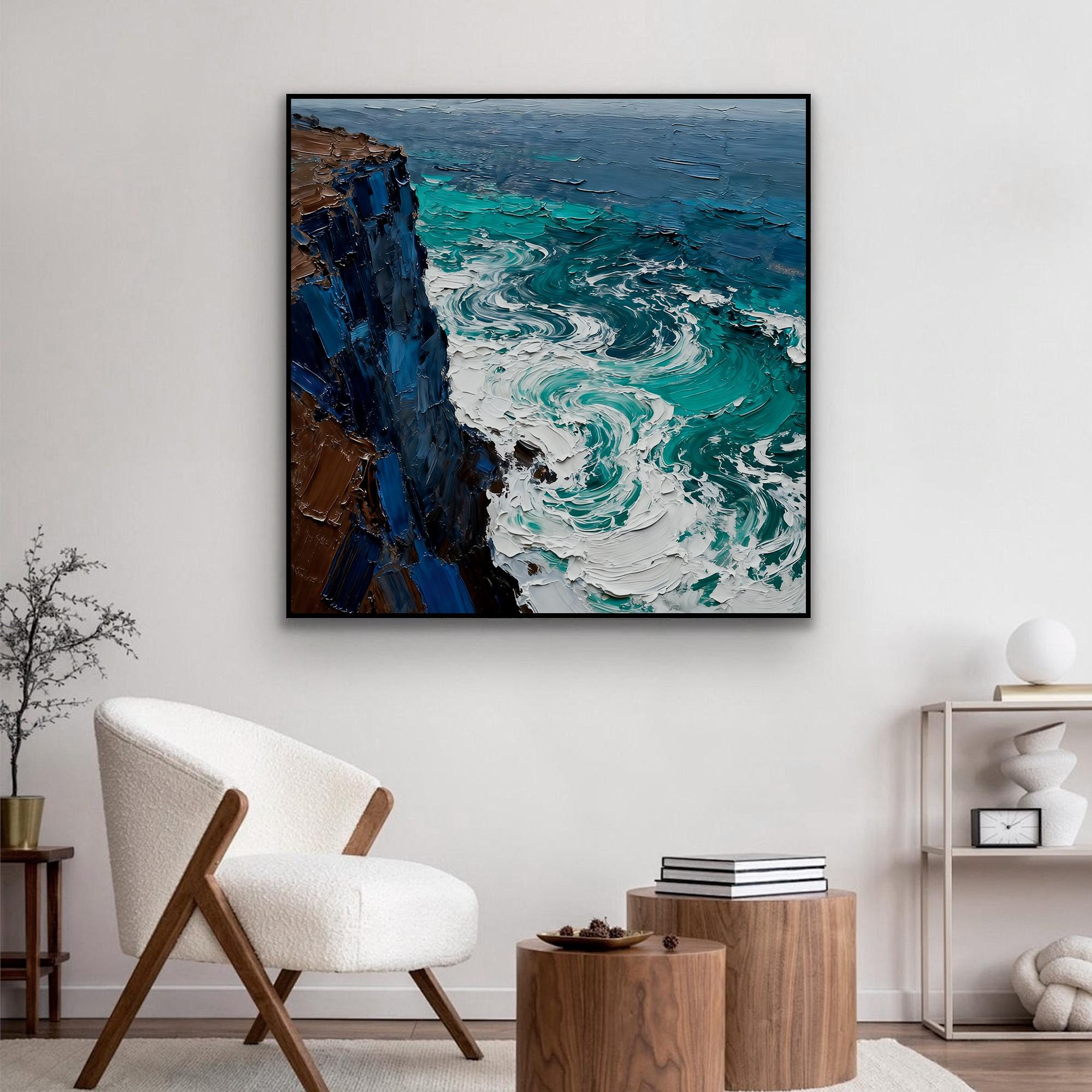 Elegant coastal cliff oil painting - View 4