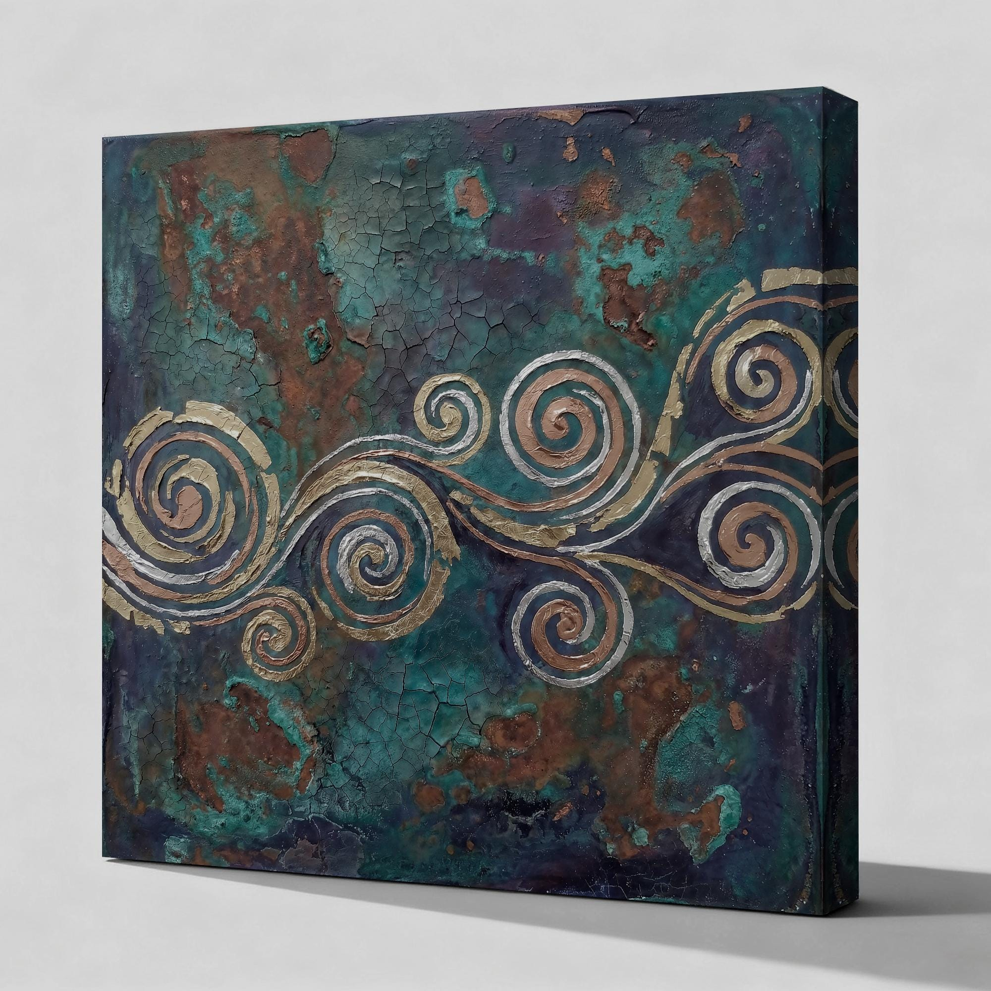 Bronze-colored textured spiral oil painting - View 2