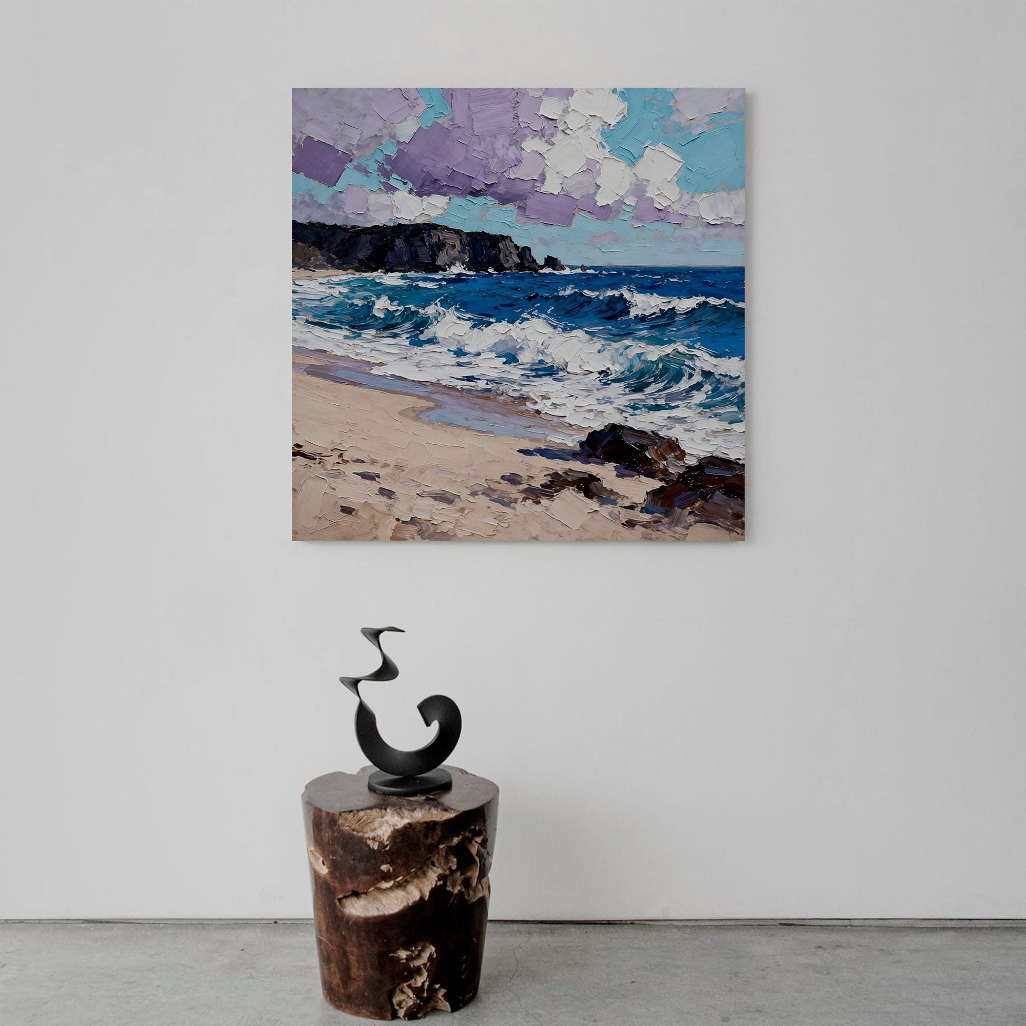 Textured blue beach seascape oil painting - View 4