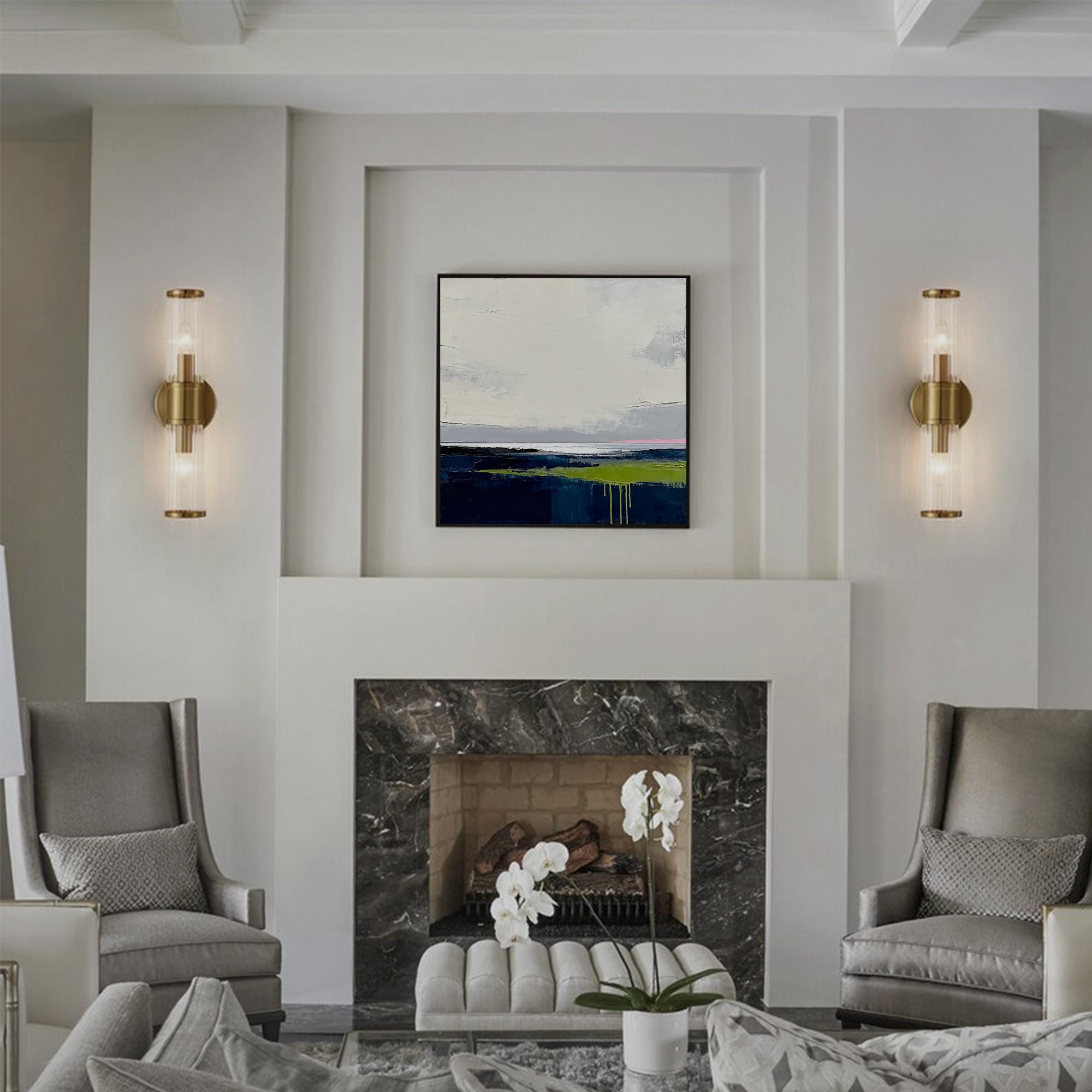 Blue-green landscape oil painting - View 3