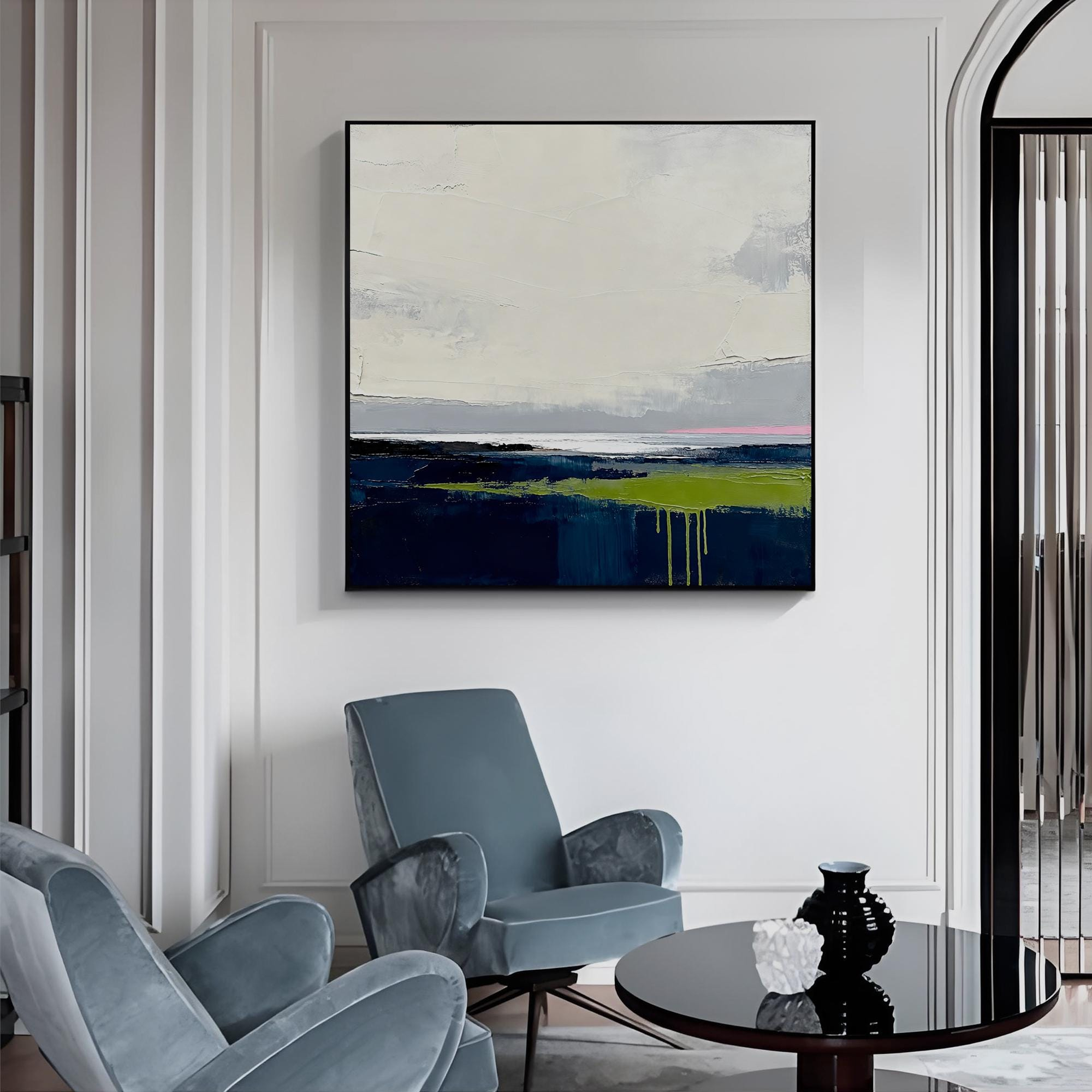 Blue-green landscape oil painting - View 4